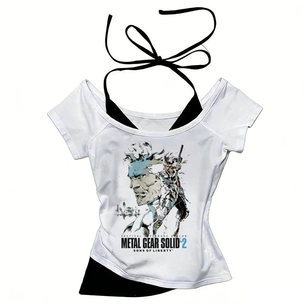 Metal Gear Solid top tees teen 2000s hip hop Gothic Graphic University t-shirt Gothic Trendy Psychedelic aesthetic Pastel