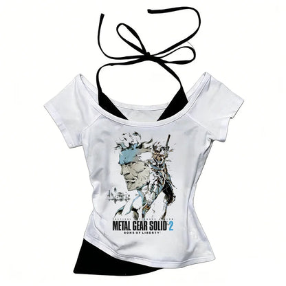 Metal Gear Solid top tees teen 2000s hip hop Gothic Graphic University t-shirt Gothic Trendy Psychedelic aesthetic Pastel