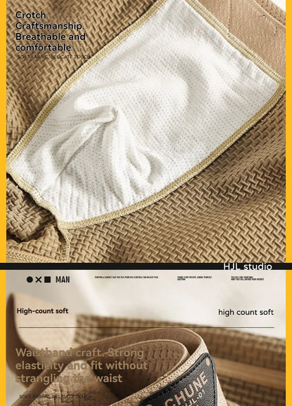 3PCS/Pack Fashion Ice Silk Knitted Plaid Boxers Breathable Comfort Mesh Crotch Underpants Super Soft High Elastic Men's Panties