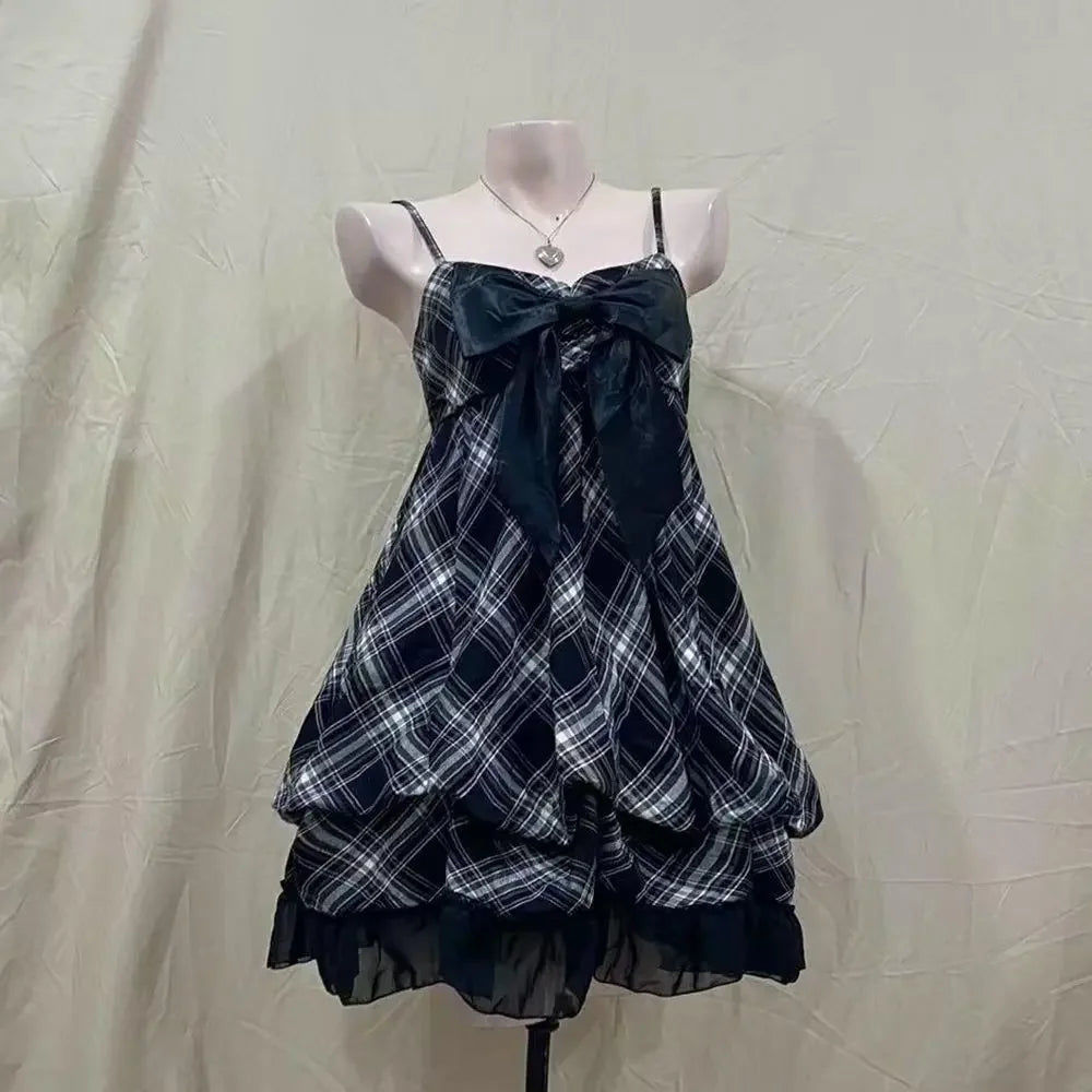 Gothic Retro Sweet Bud Mini Dress Women Harajuku Y2k Strap Dress Y2K Aesthetic Club Party Fashion Outfits