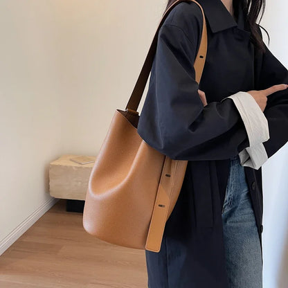 Leather Shoulder Bag - Small Solid Color Korean Fashion Baguette Style Purse