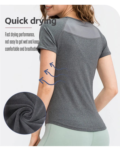 Women Yoga Tops - Breathable Quick Dry Short Sleeve Fitness Running Shirt