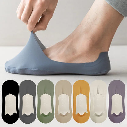 5pairs Men's Cotton Socks Summer Breathable Ultra-thin No Show Ice Silk Sock Silicone Non-slip Bottom Absorb Sweat Men Boat Sock