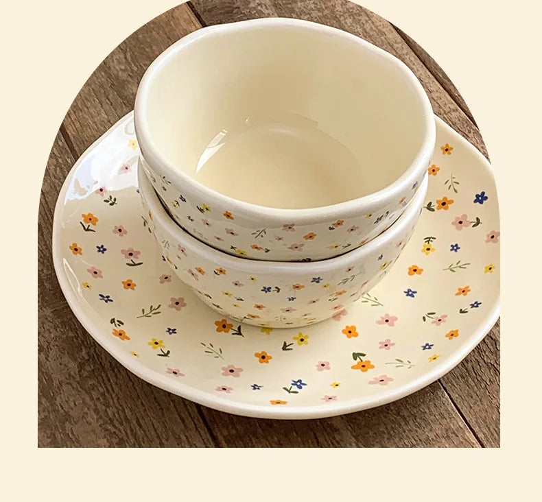 Korean Ceramic Bowl - Floral Design Rice and Salad Dish