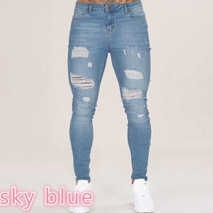 2025 New Solid Color Fashion Men Casual Pants Stretch Jeans Skinny Work Trousers Male Wash Slim Fit for Zippered Jeans Men Cloth