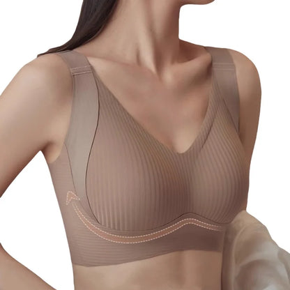 Push Up Bra Wire Free Padded V Neck Bra For Women Plus Size Wide Strap Comfort