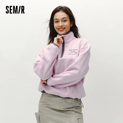Semir Tops for Woman Fleece Warm Embroidered 2025 Winter Fall Clothes Sweatshirt Soft Fleece Warm Loose Fit Daily Wear 2025 New