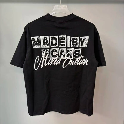 141# New fashion trend brand MIXEDEMOTION printing Shirt Streetwear Cotton Loose Round Neck Oversized Tee Top men t-shirt