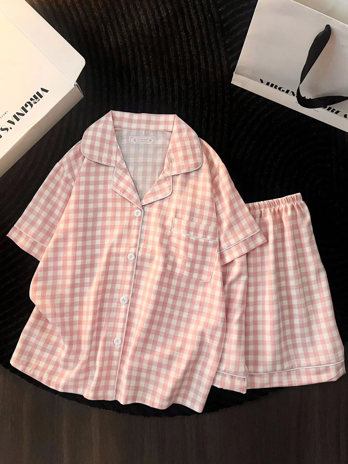 Ins Japanese-Style Minimalist Women's Pajamas Summer Bubble Cotton Cute Girl Loose Short-Sleeve Shorts Loose Summer Outfit Set