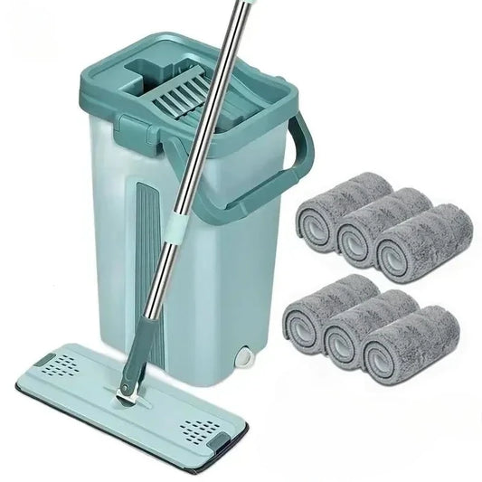 Flat Squeeze Mop with Bucket - Easy Wring Microfiber Floor Cleaner for Hardwood  Laminate