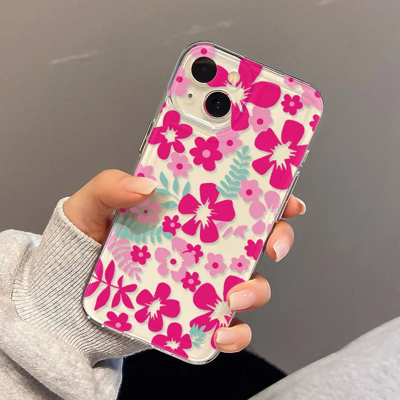 Clear Phone Case For Samsung S26 S25 Ultra S24 S23 S22 S21 A57 A37 A17 A07 A56 5G A36 A26 A16 A55 A54 A53 Pink Flower Soft Cover