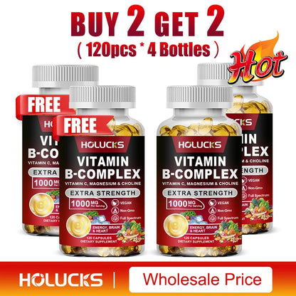 Vitamin B Complex Supplement, Rich in B1, B2, B3, B5, B6, Biotin, Strength Energy, Support Brain & Heart, Promote Metabolism