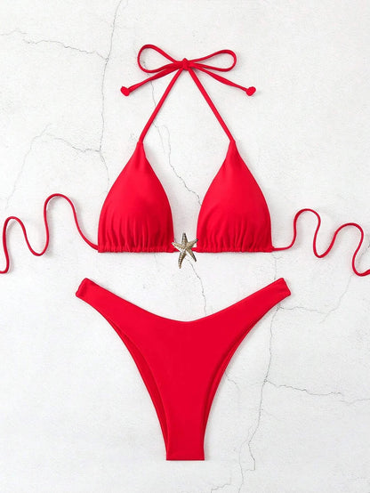 Sexy Bikini Set - Women's Swimwear Two Piece Halter Neck Micro Bikini Swimsuit
