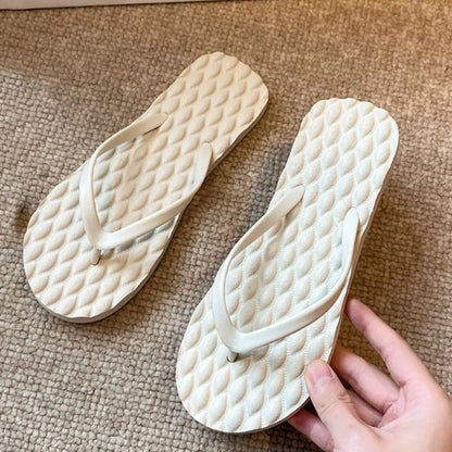 Simple Solid Color Flat Soled Slippers Massage Lingge Platform Flip Flops Beachwear EVA Home Slides Sandals Beach