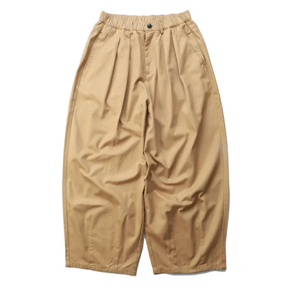 Solid Color Wide Leg Cargo Pants Mens Baggy Pleated Streetwear Elastic Waist Casual Loose Trousers Men