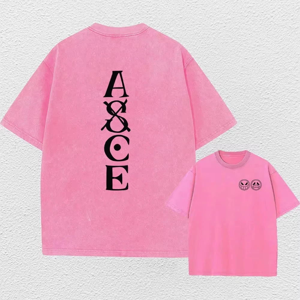One Piece T-shirts Graphic Men Casual Oversized Washed Harajuku T-shirt Washed Japanese Anime Loose Streetwear Black Tops Tees