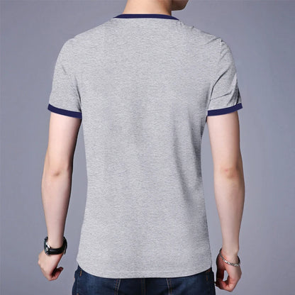 Men's V-Neck T-Shirt - Breathable Polyester Casual Tee, Solid Color Summer Top