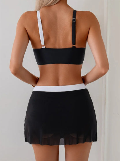 Women Middle Waist Bikini Sets Swim Bra And Shorts With Skirt Adult Patchwork Fashion Newest Bathing Suit Summer Beach Swimsuit