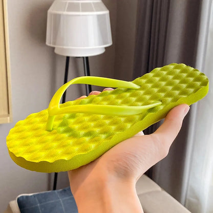 Simple Solid Color Flat Soled Slippers Massage Lingge Platform Flip Flops Beachwear EVA Home Slides Sandals Beach