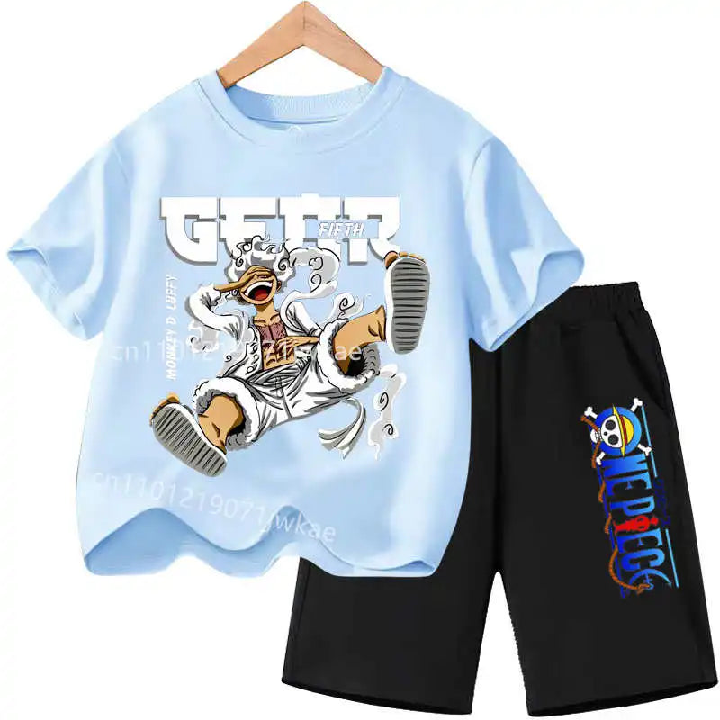 One Piece Kids Outfit Chopper Luffy Tracksuit Suit Children Summer Short Sleeve Clothes Set Anime Boy Girl T Shirt Shorts 2pcs