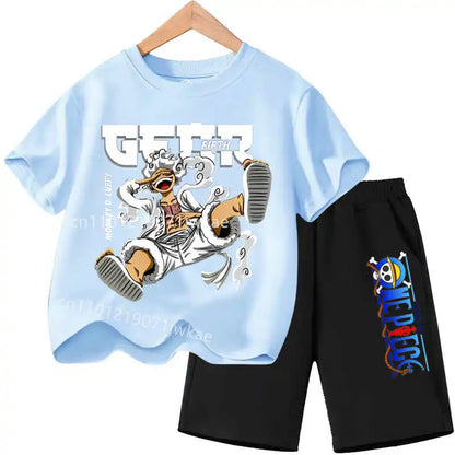 One Piece Kids Outfit Chopper Luffy Tracksuit Suit Children Summer Short Sleeve Clothes Set Anime Boy Girl T Shirt Shorts 2pcs