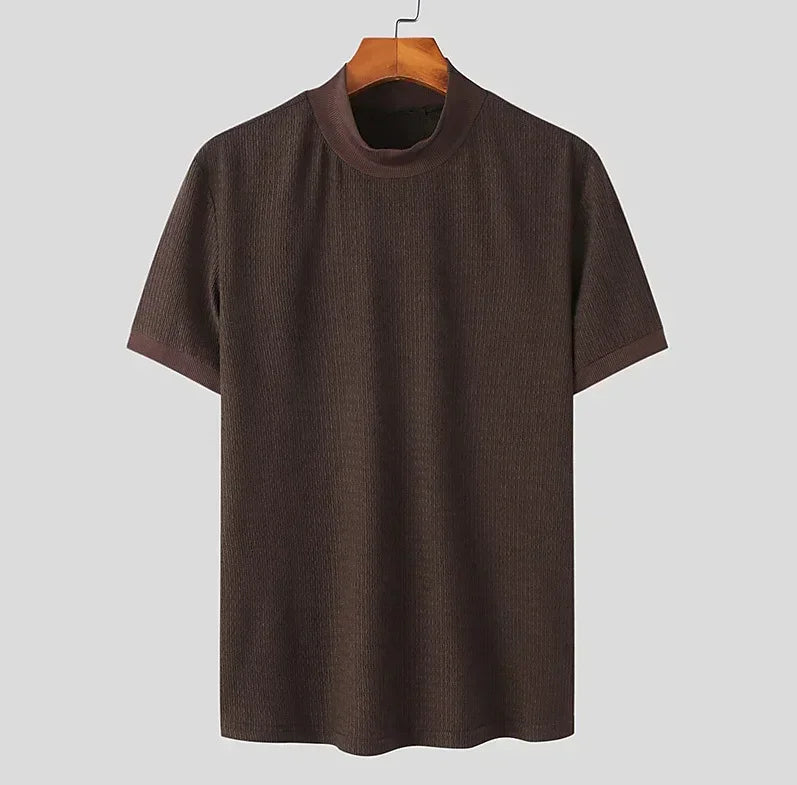 Men's High Neck T-Shirt – Casual Summer Knitted Base Tee | Breathable Polyester Top