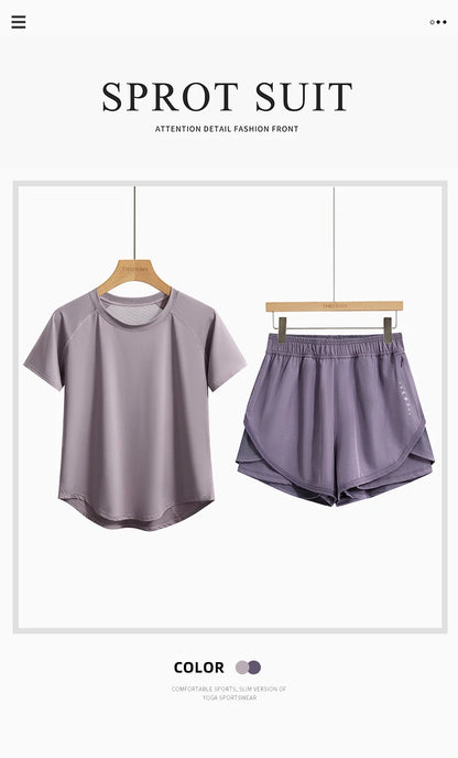 DRUR 2pcs Gym Set Women Summer Sportswear Outfit 2 Piece Short Sleeve Sports Shirt Shorts Sets Jogging Suit Female Tracksuit New