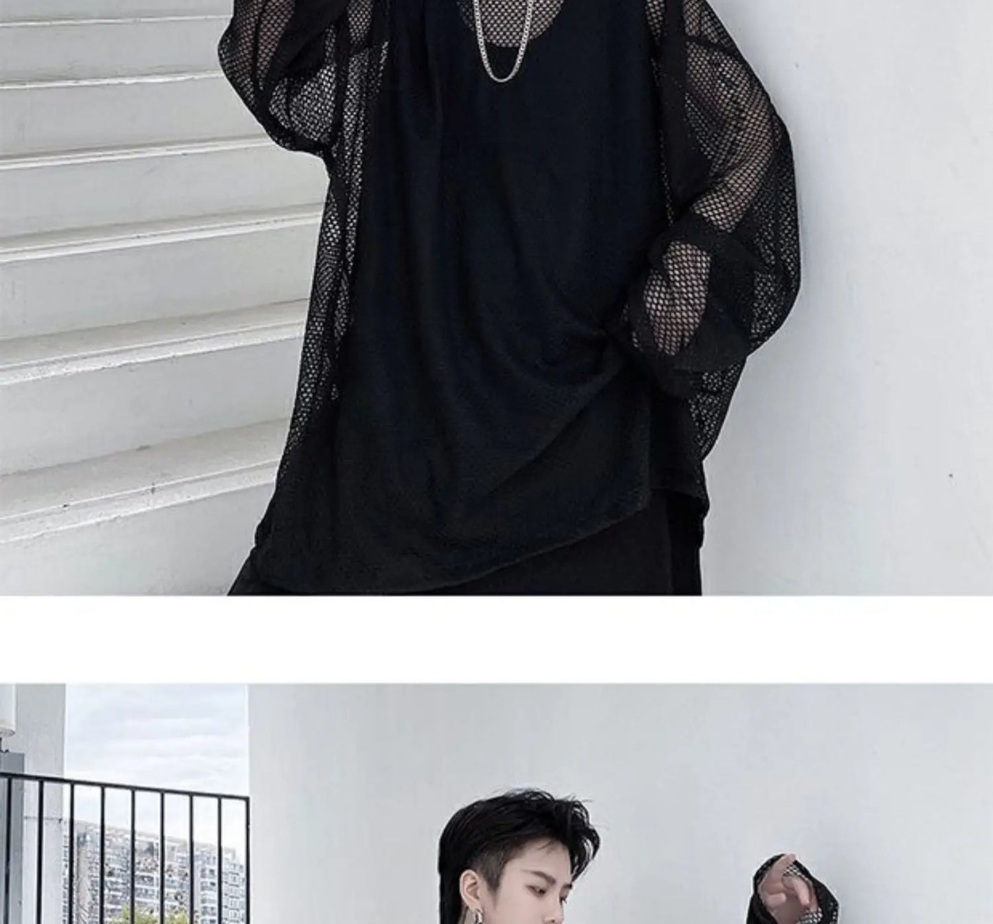 2024 Summer Dark Hollowed Out Mesh Hoodies T-shirt For Men Women Long Sleeves Loose Hooded Mesh Transparent Shirts