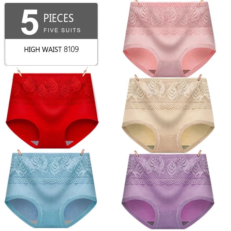 5Pcs/Set High Waist Cotton Panties Women Body Slimming Underwear Fashion Print Briefs Ladies Panty Breathable Female Lingerie