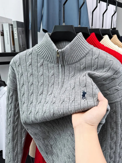 High end luxury brand zipper sweater men's designer new fashion classic Paul Pony embroidery winter warm plush knitted pullover