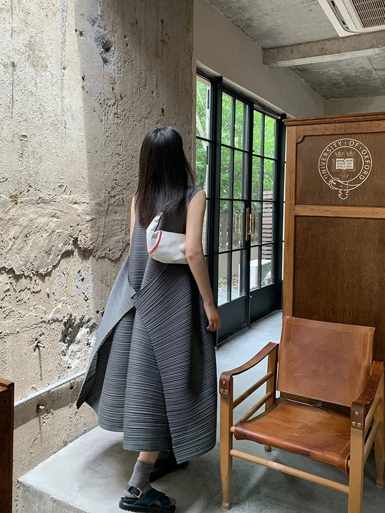 Pleated Women's Dresses | Plus Size Knee Length Dress With Natural Waistline And Folded Fabric