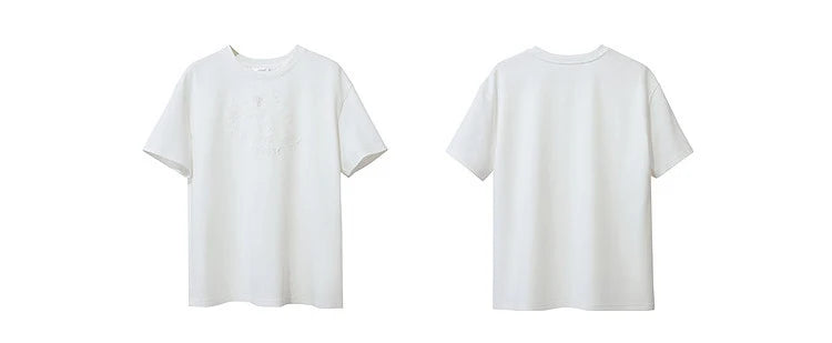 Amii Women's T-Shirt 2026 Summer New Round Neck Drop Shoulder Cotton Tee Lace Embroidered Woman Loose Fit knit Tops 12622048