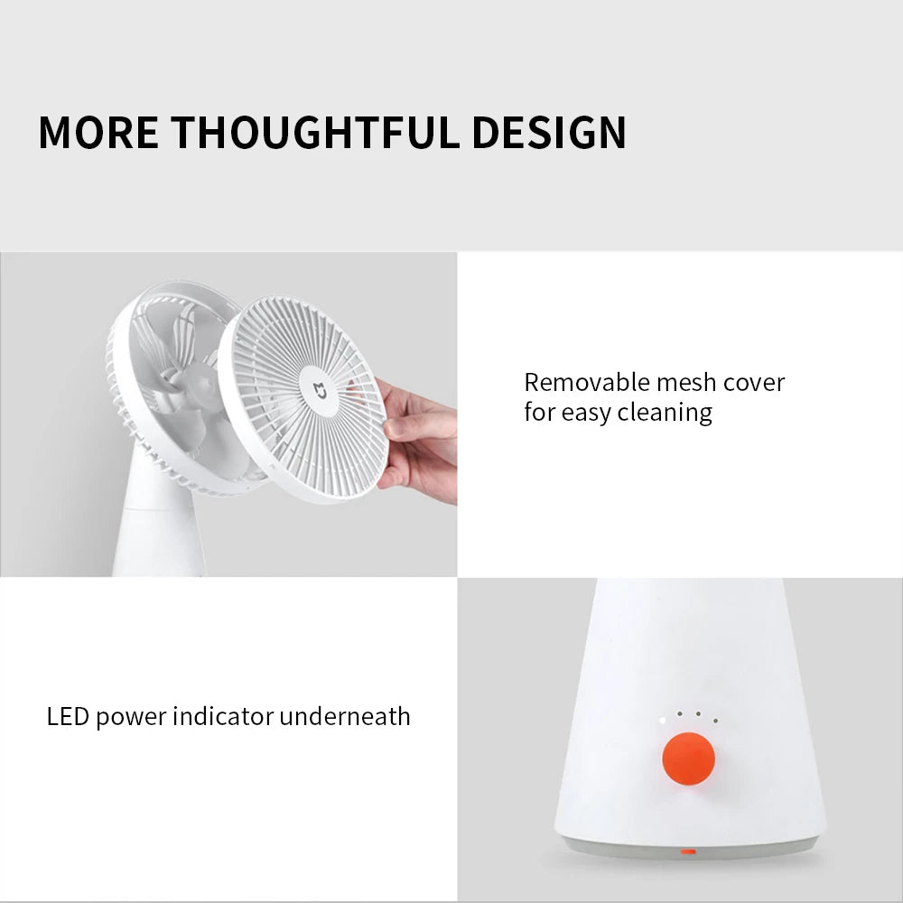 XIAOMI Mijia Portable Desk Fan USB Rechargeable Handheld Mini Electric Fans Cordless Air Cooling Small Fan 4 Gears Speed