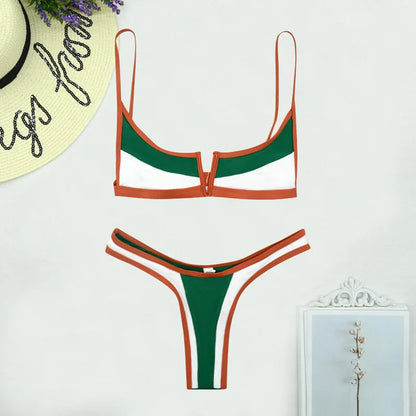 V Shaped Thong Bikini - Denim Two Piece Bikini Set With Push Up Bathing Suit