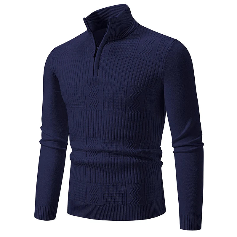 Autumn Winter New Men's Half Zipper Knitted Pullovers Fashion Slim Fit Sweater Men Casual Mock Neck Warm Knit Sweater Pullovers