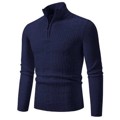 Autumn Winter New Men's Half Zipper Knitted Pullovers Fashion Slim Fit Sweater Men Casual Mock Neck Warm Knit Sweater Pullovers