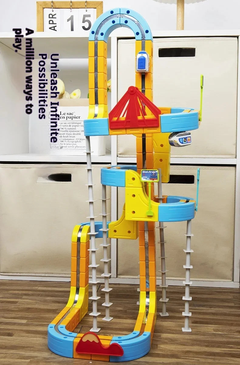 Electric Magnetic Track Train For Kids Montessori Toy Diy Magnetic Construction Tracks Non-Remote Control Model Car Learning Set