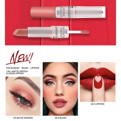 1PC Pink Matte Lipstick Waterproof Long-Lasting Moisture 2-in-1 Lip Tint Sexy Lip Gloss Lip Makeup for Women