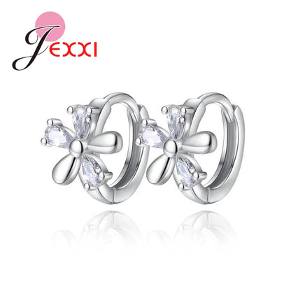 Hot Sell Women Earring Clear Crystal Flower Shape Accessories 925 Sterling Silver Gifts For Girls Cheap Sale Vintage Goods