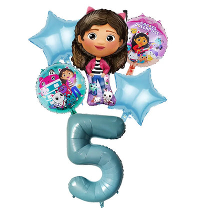 Gabby Dollhouse Balloons Set - 6pcs Cartoon Birthday Party Decorations