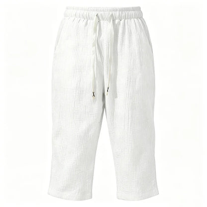 Summer Men Linen Capri Pants Drawstring Waist Loose Solid Color Casual Trousers For Daily Beach Vacation Outdoor Travel Wear
