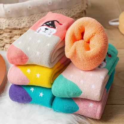 5 Pairs/Lot Kids Scoks Autumn Winter Kids Warm Thicken Cotton Socks Unisex Boys Girls Cute Cartoon Animal Socks