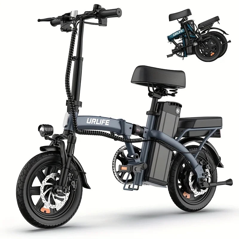 URLIFE 14 Inch Foldable Adult Electric Bike Peak 500W Motor 48V 7.5Ah Removable Battery Up To 40 Miles Range 3H Fast Charging City Commuter Folding Ebike