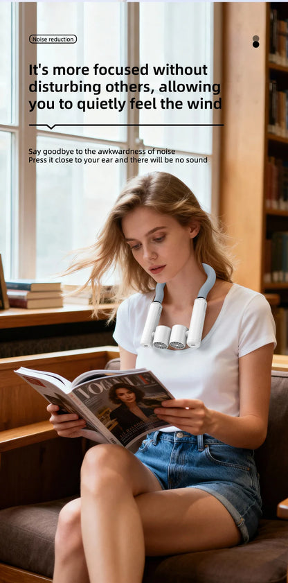 Detachable Ice-Cool Neck Fan, 360° Cooling with Freezable Ice Ring , 3 Speeds, Large Battery, Hands-Free for Outdoor, Commuting