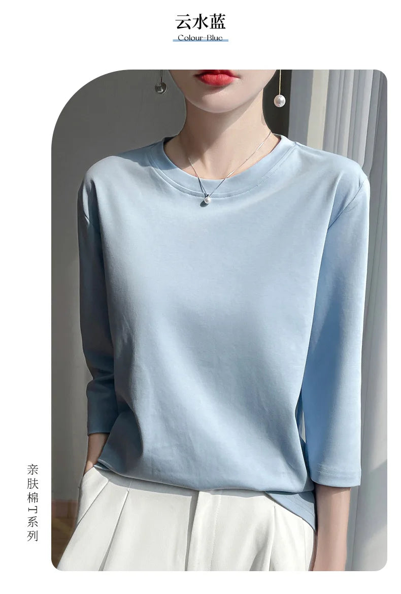 Cropped Mercerized Cotton T-Shirt - 100 Cotton Short Sleeve for Spring  Summer 2023