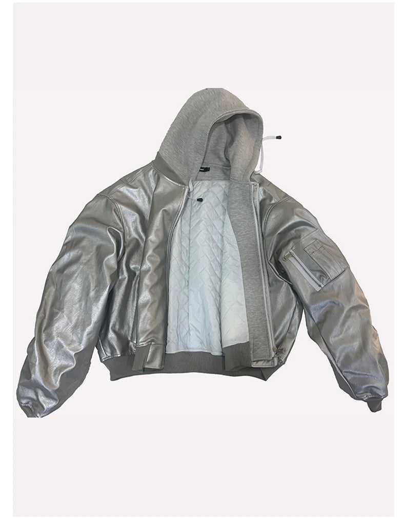 Mauroicardi Autumn Winter Oversized Cool Black Thickened Warm Pu Leather Jacket Men Hood Luxury Designer Fake 2 Clothes