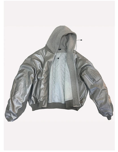 Mauroicardi Autumn Winter Oversized Cool Black Thickened Warm Pu Leather Jacket Men Hood Luxury Designer Fake 2 Clothes