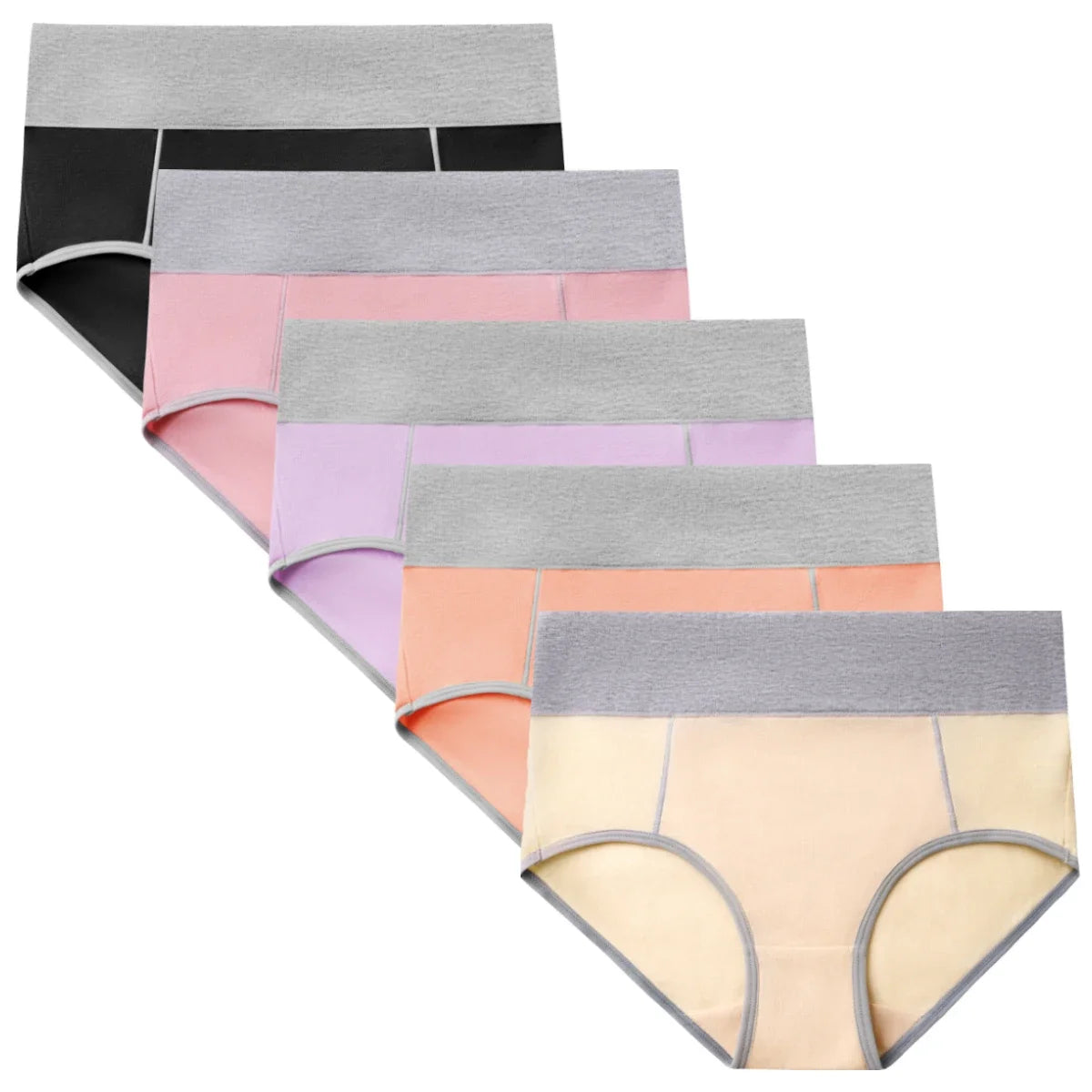 Molasus 5pcs Seamless Women Cotton Panties High Waist Underwear Set Full Coverage Briefs Buttock Lifting Plus Size Panty Sets