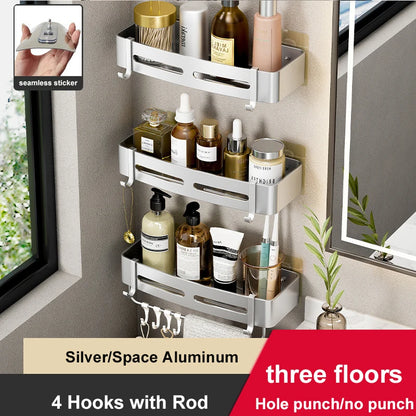 Aluminum Corner Shower Rack - Wall Mounted Bathroom Storage Organizer