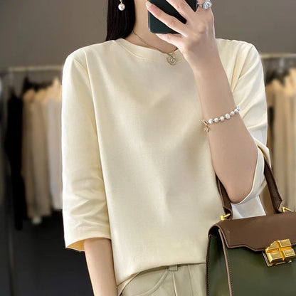 Cropped Mercerized Cotton T-Shirt - 100 Cotton Short Sleeve for Spring  Summer 2023